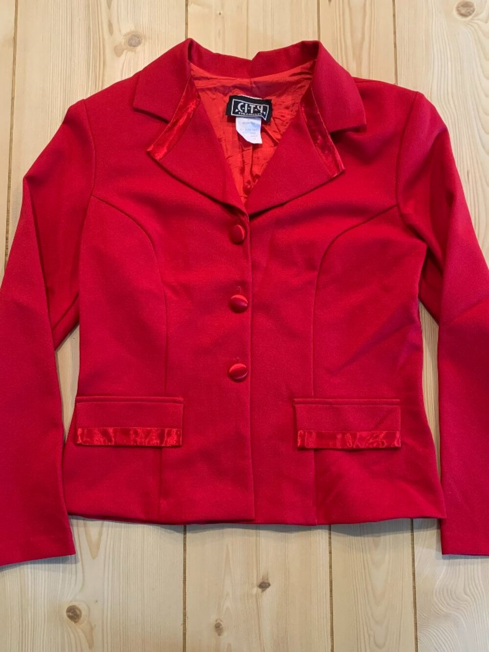 Vintage 90s City Triangles Red Polyester Shoulder Pads Blazer Women's Size 11